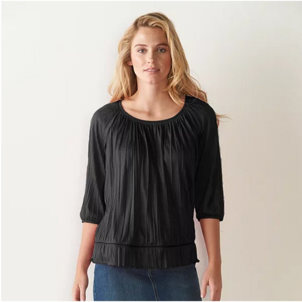 Sonoma Goods For Life Crinkle Peasant Top | Black